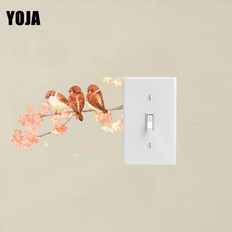YOJA растение живопись Поющая птица с розовой сливой цветок ПВХ Переключатель Наклейка декоративная наклейка для стен модный стиль 15SS0059