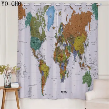 

YO CHO 2 PC ready made curtains Map Pattern rideaux pour chambre rideaux pour le salon moderne blackout curtains for the bedroom