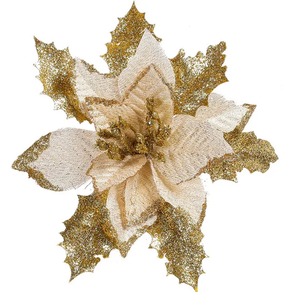 12 шт. блестящих цветов Poinsettia Рождественская елка Poinsettia украшения на Рождество День святого Валентина год цветочные украшения - Цвет: GD