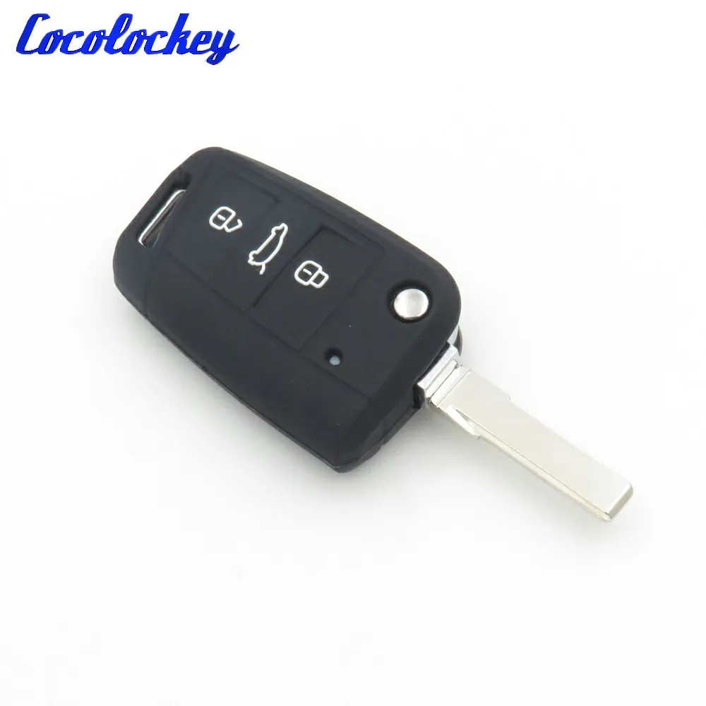 Silicone Car Key Cover Case Protect for VW Golf 7 MK7 for Skoda for seat flip remote key 3 button (17)
