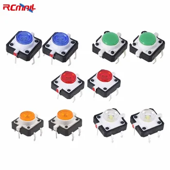 

10PCS RCmall LED Tactile Button Push Switch Momentary Tact With LED 4pin Round Cap DIY0052