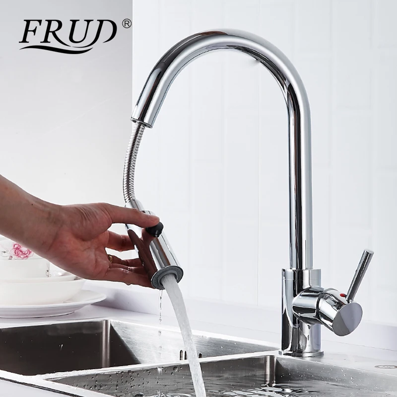

Frud 360 Rotation Pull Out Kitchen Faucet Basin Water Spout Faucet Set Spray Mixer Tap Single Handle Multifunctional Taps Y40076