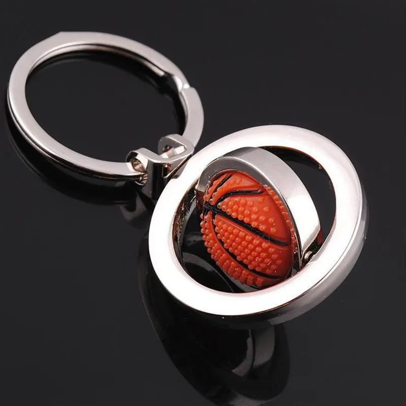 Creative 3D Sports Rotating Basketball Keychain Keyring Ball Football