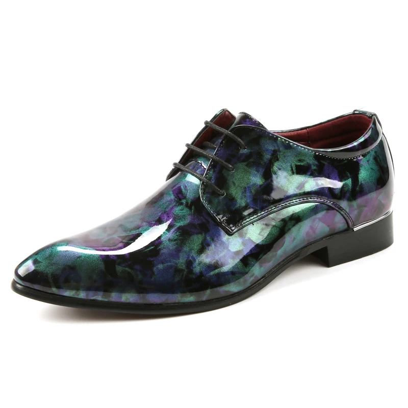 fashion camouflage men patent leather shoes mixed colors italian dress male footwear print flower wedding oxford shoes for men (6)