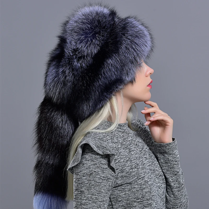 Raglaido шапки из натурального Лисьего меха для женщин, зимняя Модная стильная русская Толстая теплая шапка, шапка из натурального пушистого меха с хвостом - Цвет: RG-01