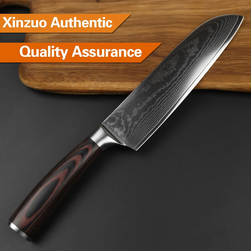 XINZUO 3 шт. набор кухонных столовых приборов японский шеф-повар Santoku Фруктовые Ножи Дамасская сталь кухонный нож Pakka Деревянная Ручка новое поступление