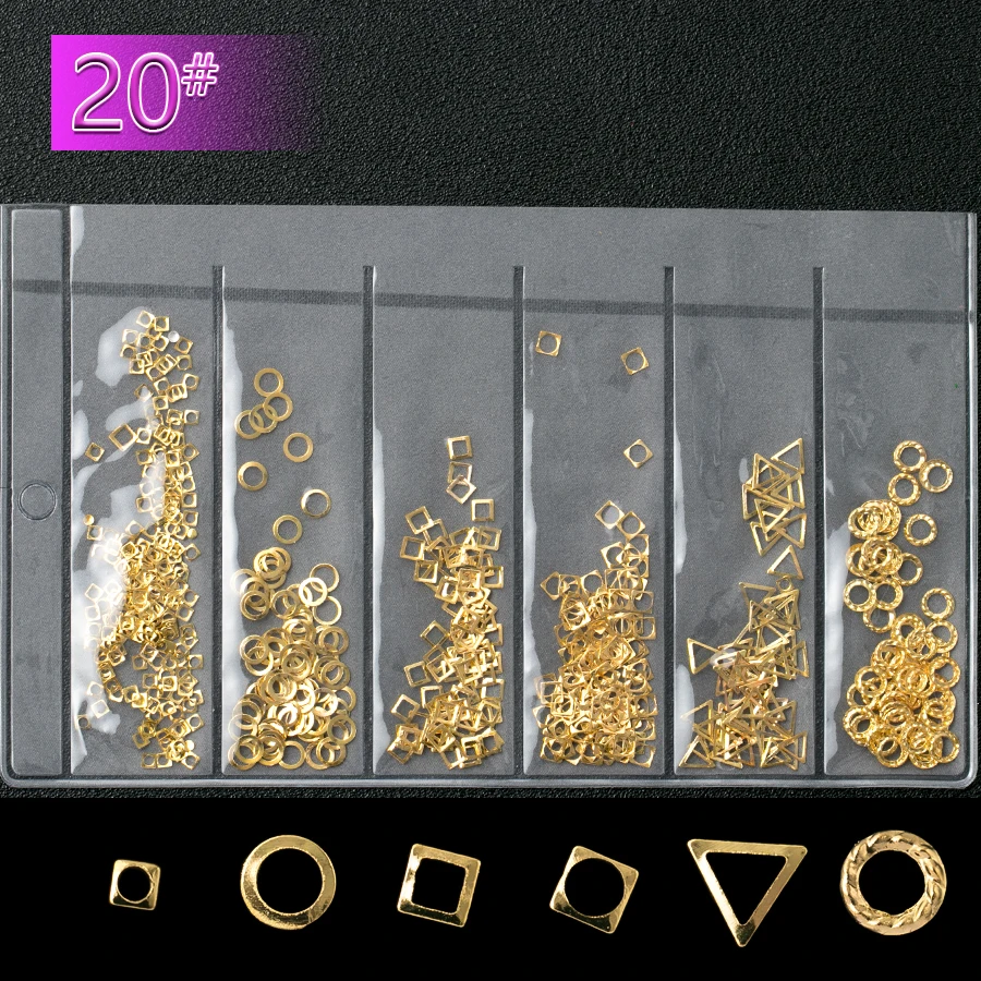 

Mixed 6 styles gold hollow square triangle circle 3d nail art decorations alloy charms for manicure nails Accessories Supplies