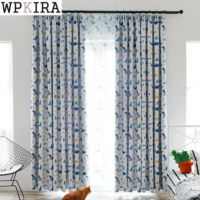 

Blue Dinosaur Kids Baby Room Curtain Nursery Blackout Curtain Sheer Fabrics for Window Bedroom Drapes Tulle Curtain S096&20