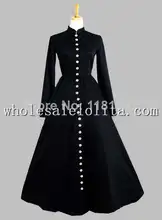 Gothic Black Thai Silk Button in the Front Victorian Era Dress Party Dress Cosplay Dress