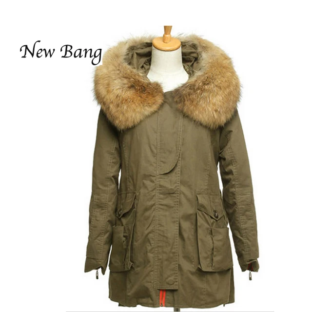 Best price at $119 Cheap High Quality Real Raccoon Fur Collar Zipper Detachable Liner Parkas For Women Winter Army Green Black Blue Orange