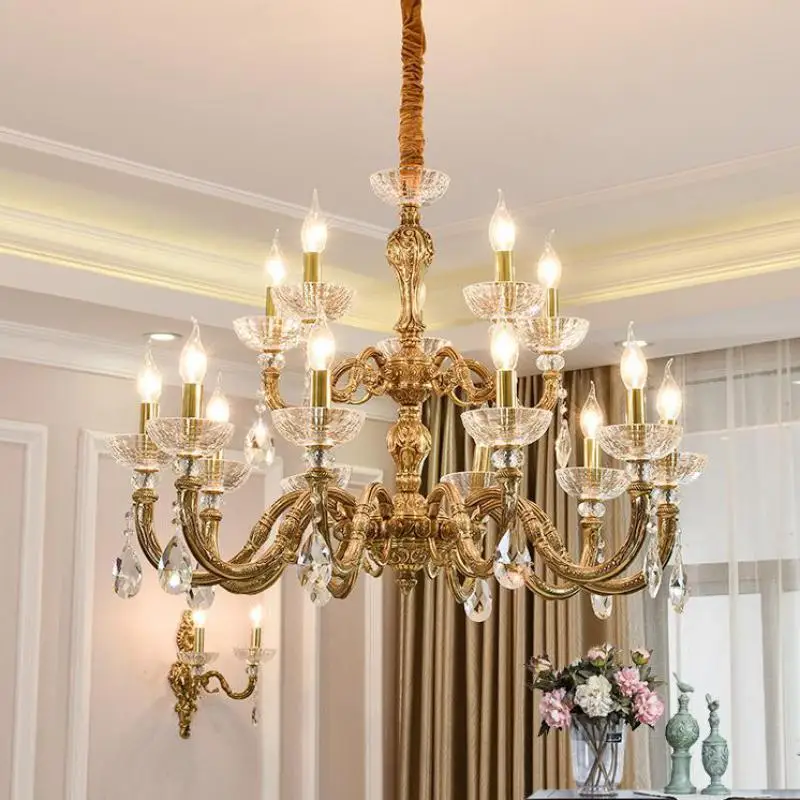 Church Large Antique Brass Chandelier Crystal Lighting For Dining