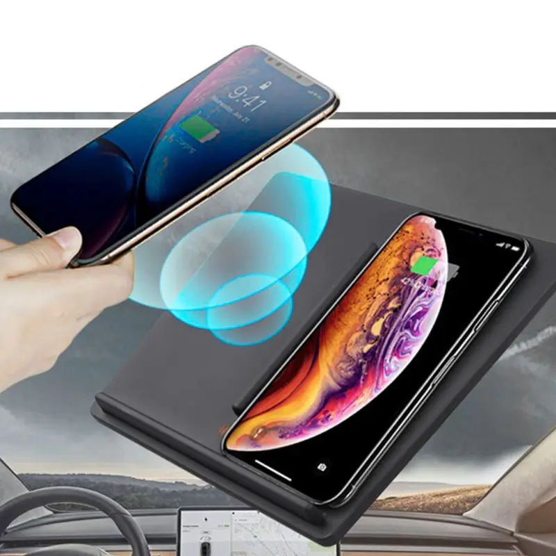 تشى سريع الهاتف شاحن سيارة لاسلكية شاحن حامل جهاز شحن مع منافذ USB مزدوجة ل تسلا نموذج 3 الكونسول الوسطي