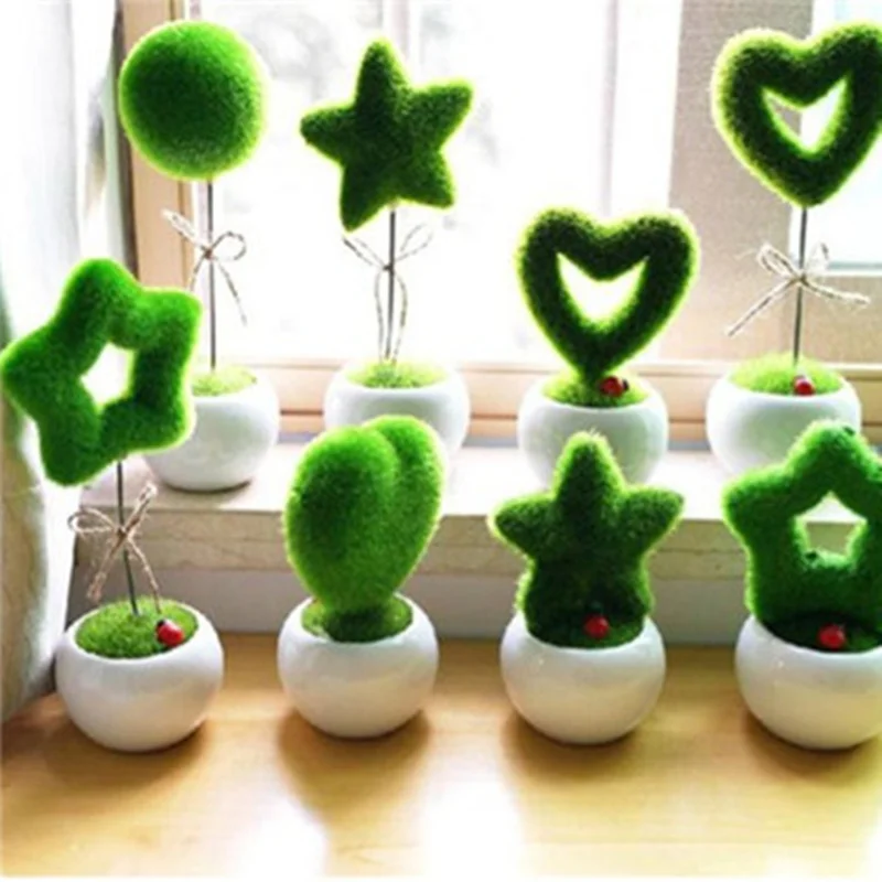 

5 Shapes Fashion Artificial Fresh Moss Balls Green Plant Lovely Home Party Decoration Moss Ornament DIY Artificial Grass Ball