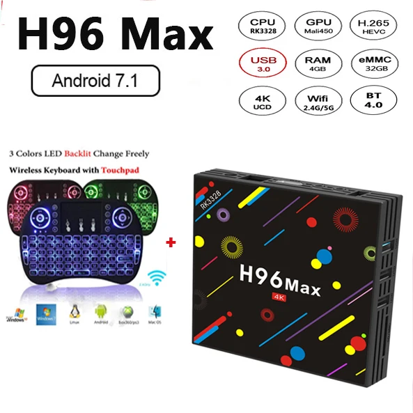 

H96 MAX H2 Android 7.1 smart TV box EVEDTV Rockchip RK3328 Quad-core 4GB RAM 32 ROM Suppot H.265 UHD BT 4K 5G WiFibox+I8