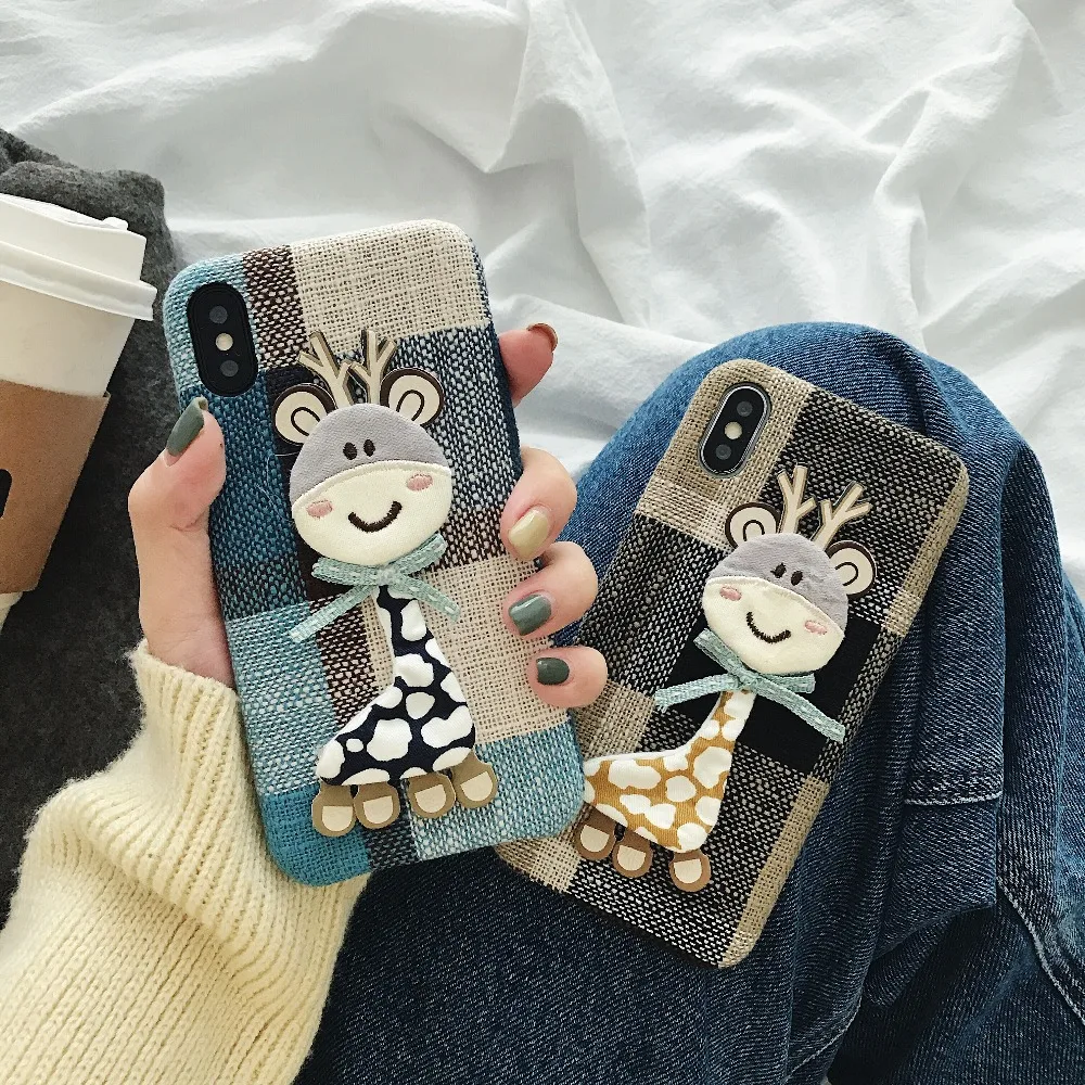 Autumn Warm Cloth Fabric deer Plush Phone Case Simple Plaid Soft Tpu Case for Iphone 7 7plus 6 6s 8 plus X XS MAX XR Back Cover Autumn Warm Cloth Fabric deer Plush Phone Case Simple Plaid Soft Tpu Case for Iphone 7 7plus 6 6s 8 plus X XS MAX XR Back Cover