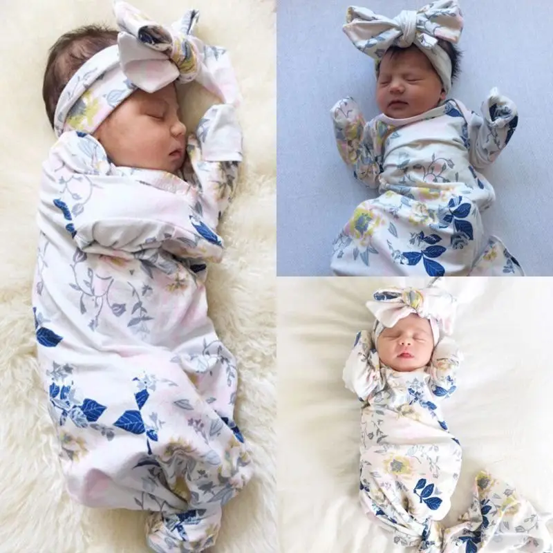 Детский спальный мешок+ повязка на голову, комплект одежды для Новорожденные девочки и мальчика, стильный спальный мешок с рукавом для фотосъемки