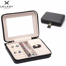 LELADY 17*4*12cm Small Jewelry Box Portable Travel Jewelry with Mirror Organizer Leather Storage Case for Jewelry Gift Box Women