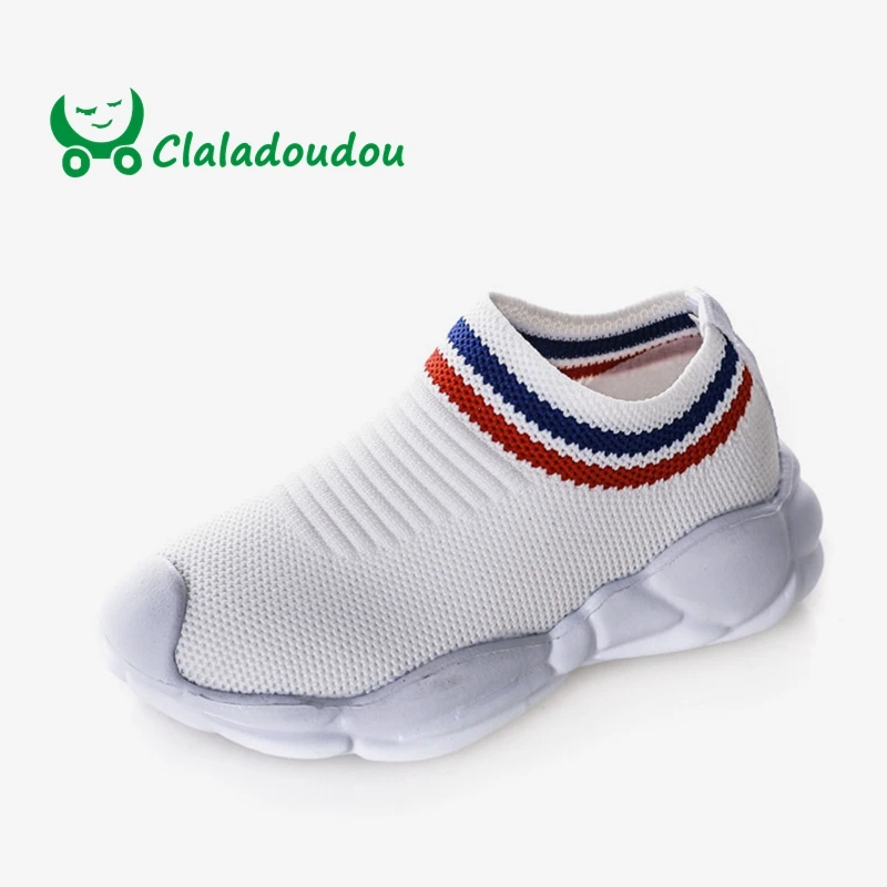 

Claladoudou 13.5-15.5CM Brand Spring Knit Breathable Kids Shoes Light Anti-Slip Toddler Boy Sneakers Little Boys Black Shoes