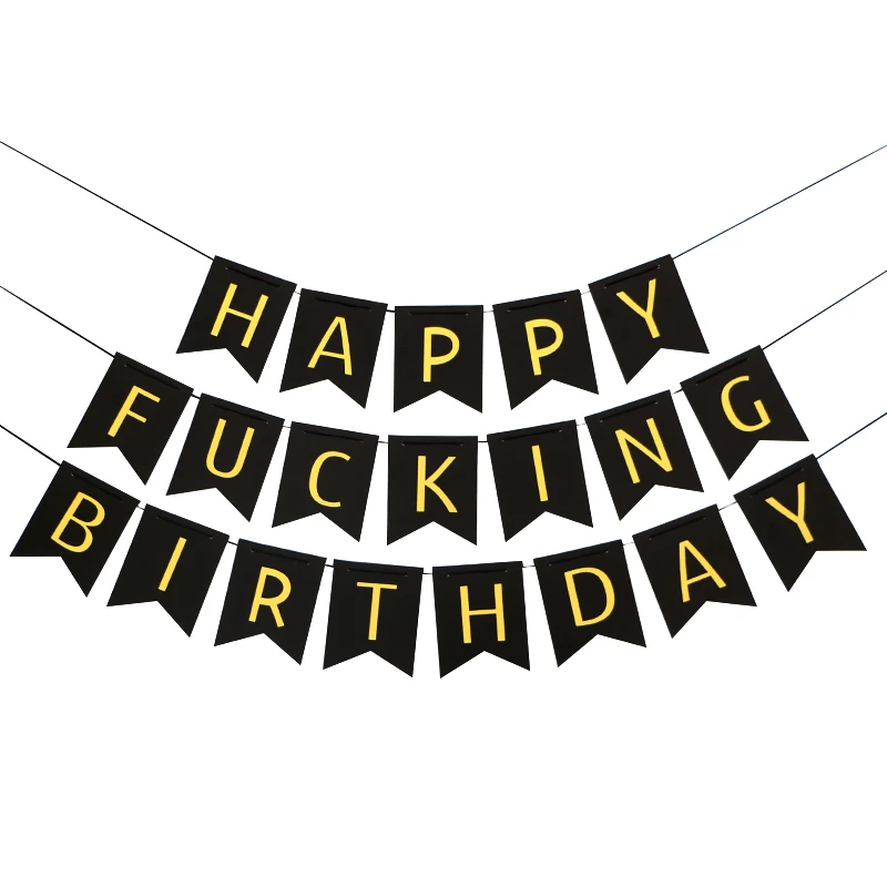 

1set Happy Birthday Banner black Gold Paper Garland Boy Girl Favor Christening Birthday Decoration Kids Favors Party Supplies