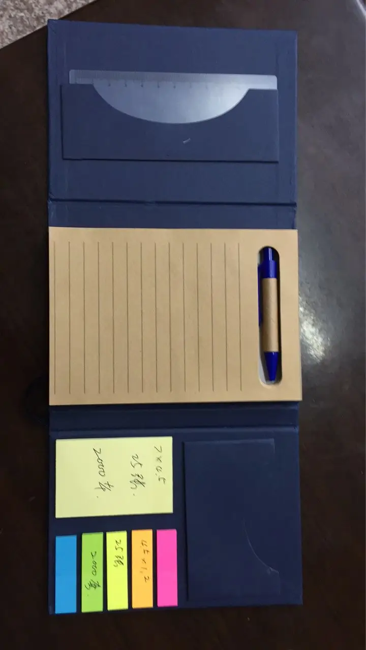 

New Hotting Free one color Customized Logo Note pad combination, with pens and rules and sticky
