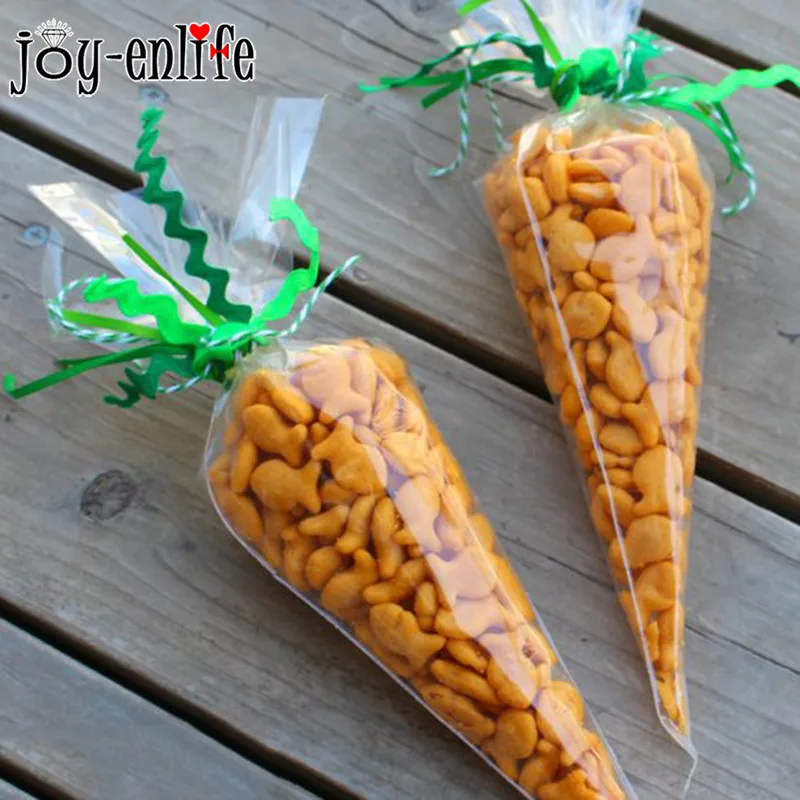 20pcs Easter Carrot Cellophane Cone Bags Candy Bag Easter Decoration