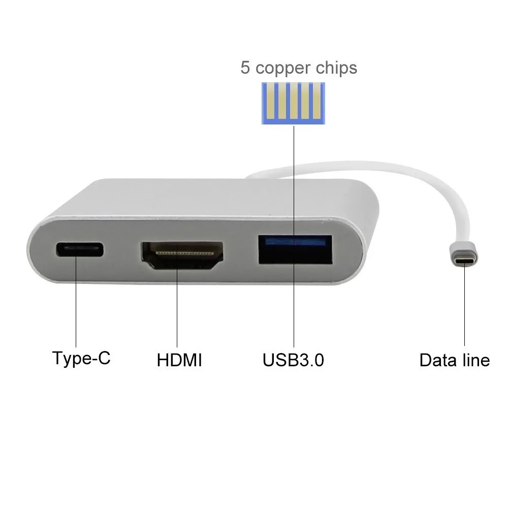 3 в 1 usb type C концентратор к HDMI адаптер 4 K Алюминиевый USB-C 3,0 концентратор Высокоскоростной usb-разветвитель для Macbook Pro компьютерные аксессуары