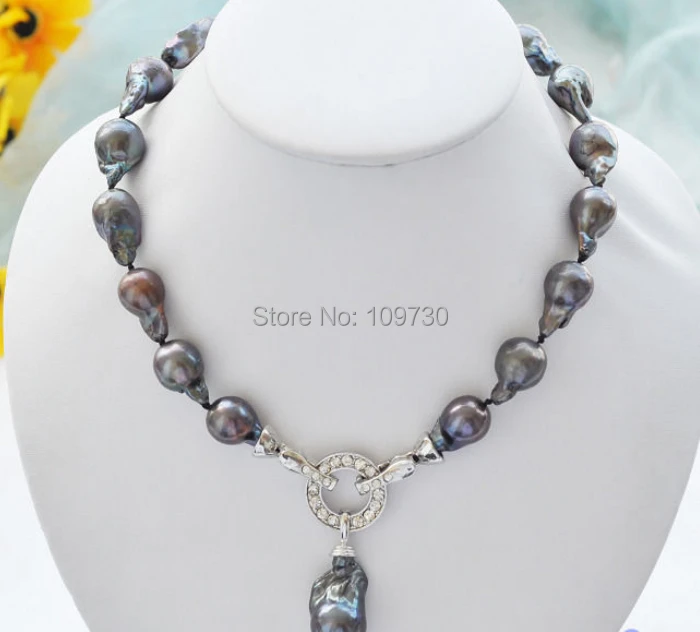 

Jewelr 003713 20mm black baroque keshi Reborn necklace pendant