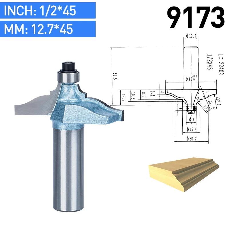 HUHAO 1 шт. 1/" хвостовик Классическая формовочная фреза для отделки кромки, биты для дерева, карбида вольфрама, деревообработка, обрезка R фаски, торцевая фреза - Длина режущей кромки: 9173