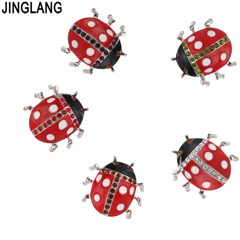 

JINGLANG Fashion Silver Color Rhinestone Brooches High Quality Enamel Ladybug Brooches For Men Decoration Jewelry