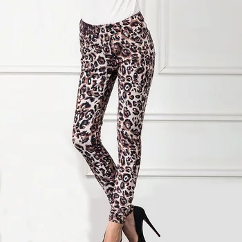 

European Style Spring Fall Fashion Women Leopard Pattern Stretch Pencil Trousers , Autumn Ankle Length Skinny Pants For Woman