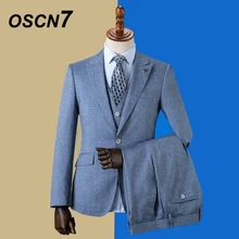 OSCN7 клетчатые Костюмы Под заказ для мужчин Slim Fit Свадебная вечеринка мужской s портной костюм модный 3 шт Блейзер брюки жилет ZM-597