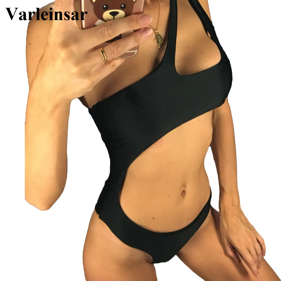 

9 Colors 2019 Sexy One Shoulder High Cut One Piece Swimsuit Women Swimwear Female Bather High Waist Bathing Suit Swim Lady V845