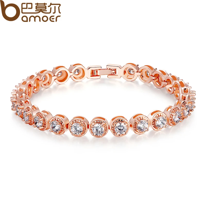 BAMOER Gold Color Princess Cut Chain & Link Bracelet with AAA Cubic Zircon for Women Party Jewelry JIB056