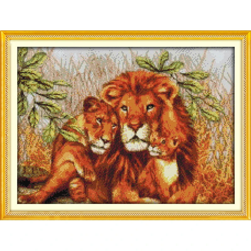 

Everlasting love Christmas A lion family Chinese cross stitch kits Ecological cotton stamped 11 14 CT New store sales promotion