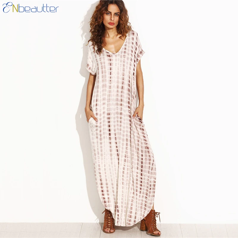 ENbeautter 2018 Maxi Dress Women Print Striped Pla...