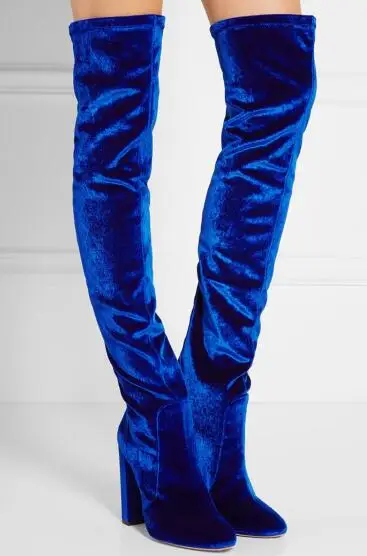 

Flock over-the knee long boots for women Fashion red/blue/black round toe high heel long boots Ladies'super high heel boots