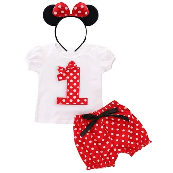 

2019 Summer Cute 3pcs Baby Girl Clothes Set Baby Birthday Party Minnie Dress Up Dot Print Micky Mouse Cosplay Cake Smash Outfit