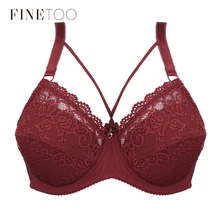 FINETOO-Sujetador Sexy de talla grande para mujer, ropa interior de encaje con escote en V profundo, copa C D E, lencería Con aros, Bralette de realce