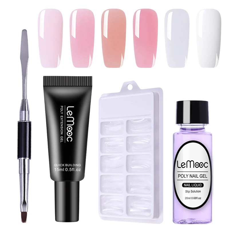 

LEMOOC 4Pcs/set 15ml Extend UV Jelly Poly Building Finger Extension Crystal Gel Nail Art Gel 20ml Liquid Slip Solution Nail Set