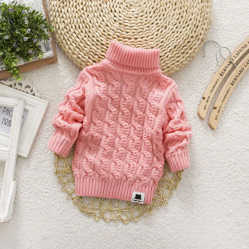 Детский свитер детская одежда весенний Детский свитер вязаный Однотонный свитер для маленьких мальчиков и девочек пуловер для малышей От 1 до 3 лет - Цвет: High collar pink