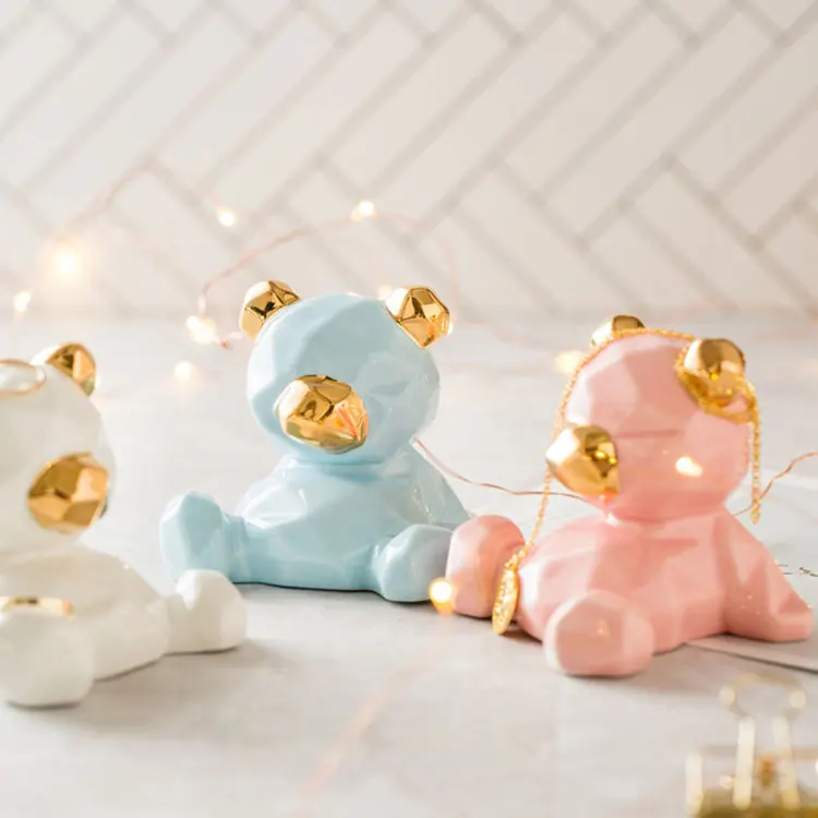 

Nordic Ceramic Bear Statues Ins Home Decor Little Animal Porcelain Figurine Jewelry Trinket Holder Collectible Christmas Gifts
