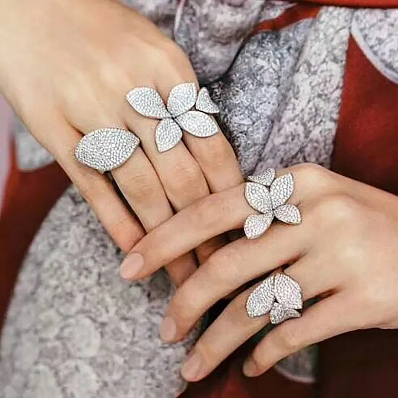 Ручной работы кольцо в форме большого цветка 925 пробы серебра вымощенный набор AAAA фианит Обручение обручальные кольца для женщин Свадебные палец ювелирные изделия