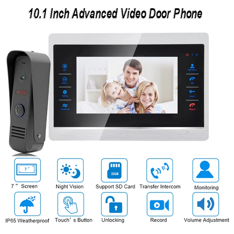 

10 Inch New Video Door Phone Monitor Intercom System Kit Night Vision 1200 TVL Doorbell Camera Recording SD Card Support