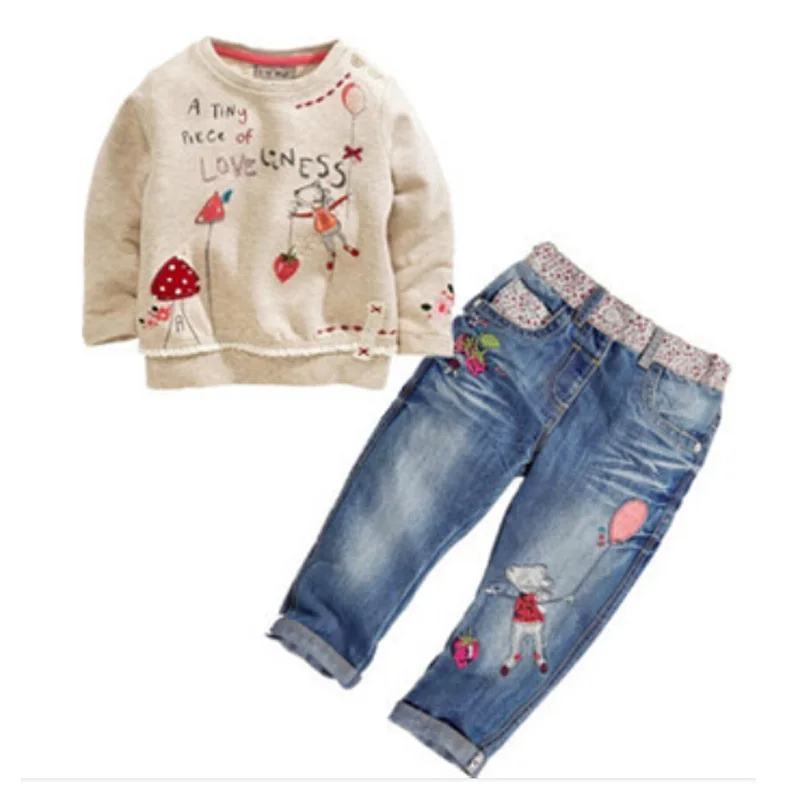 

Hot New Fashion Children Girls Clothes Sets Cotton Long Sleeve Tops+Jean 2 pcs Spring Autumn Kids Girl Clothing Set Girls Suits
