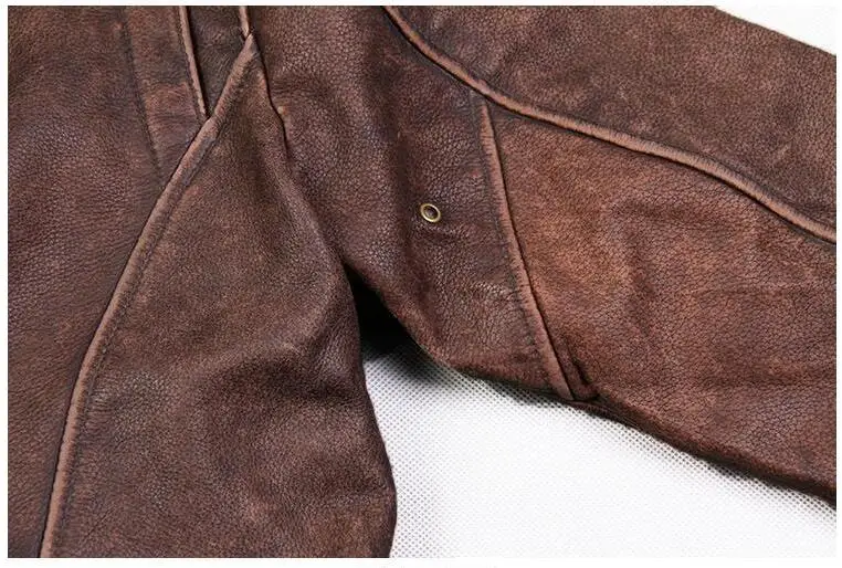 Мужская винтажная коричневая натуральная G1 кожаная куртка пилот шерстяной воротник настоящая Толстая воловья кожа зимние летные кожаные пальто S-XXXL