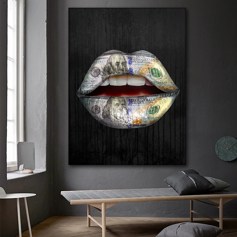 

Canvas Painting Wall Artwork Poster Modular Pictures 1 Pieces Sexy Money Lips Hd Printed Home Decoration For Living Room Framed