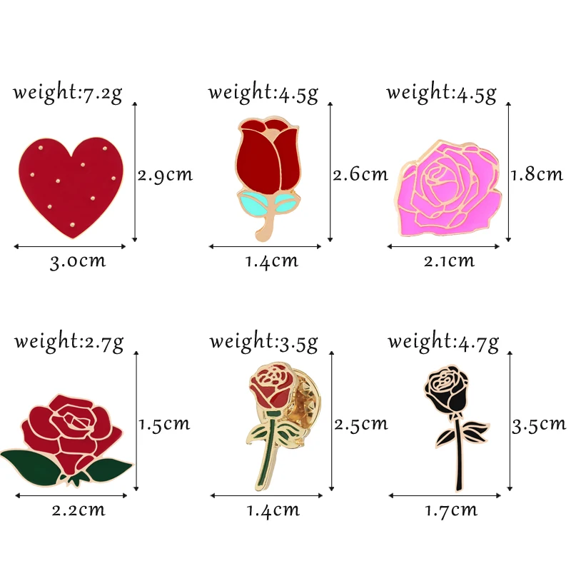 Flower Enamel Pins Vintage Red Black Rose Heart Brooches Denim Clothes Lapel Pin Hat Backpack Badge Girl Women Accessories