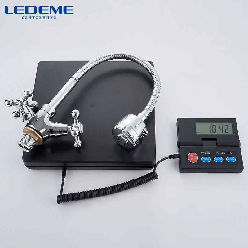 LEDEME Кухнный смеситель с гибком изливом латунь пластик Цвет: хром L4319 3|kitchen faucet