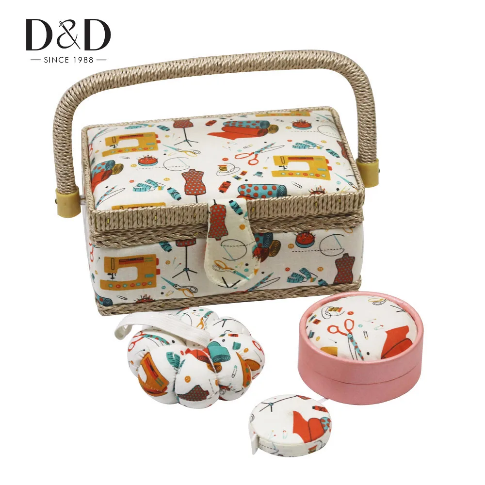 

Mini Sewing Box with Sewing Kit Accessories Fabric Crafts Pincushion Retractable Ruler Sewing Tools Mother's Day Gift