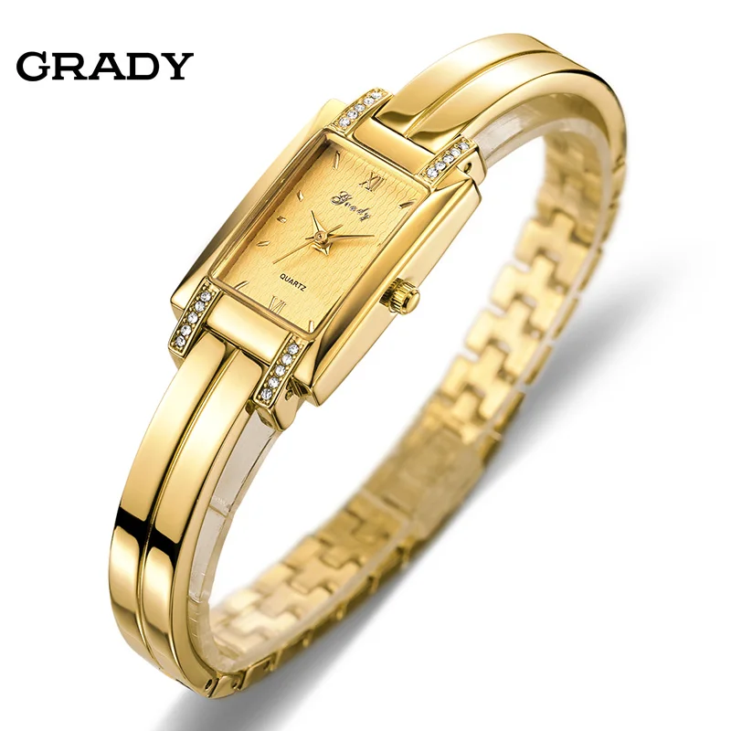 Новый бренд Grady модные 18k позолоченные женские часы 3atm водонепроницаемые